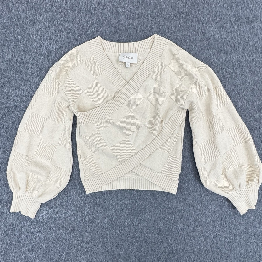 Cleobella Sweater Cream Wrap Crop Balloon Sleeve Women XS Anthropology Textured